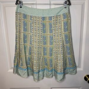Sigrid Olsen Blue and Cream A-Line Knee-Length Skirt Linen Blend Size 8 GUC